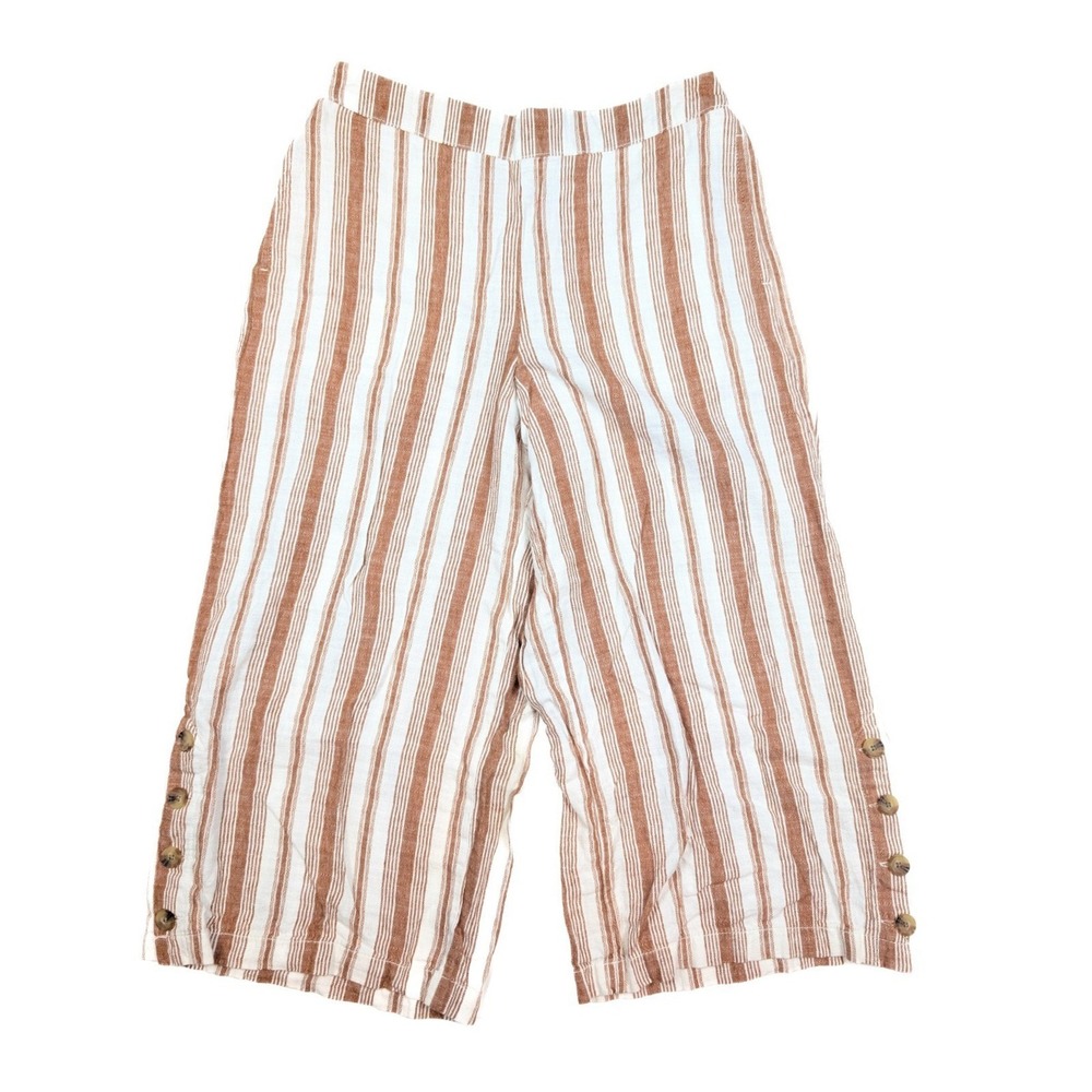 A.N.A Linen Blend Brown White Striped Wide Leg Pants Women's Size Medium - Picture 1 of 6